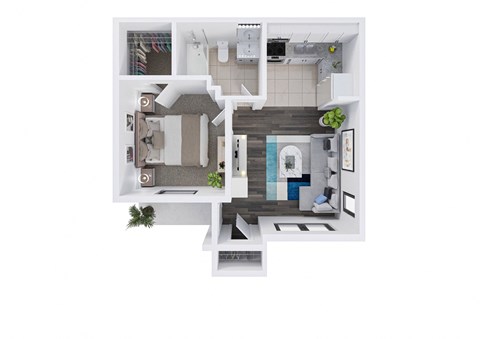 Floor plan for 1 bed, 1 bath, 463 sqft